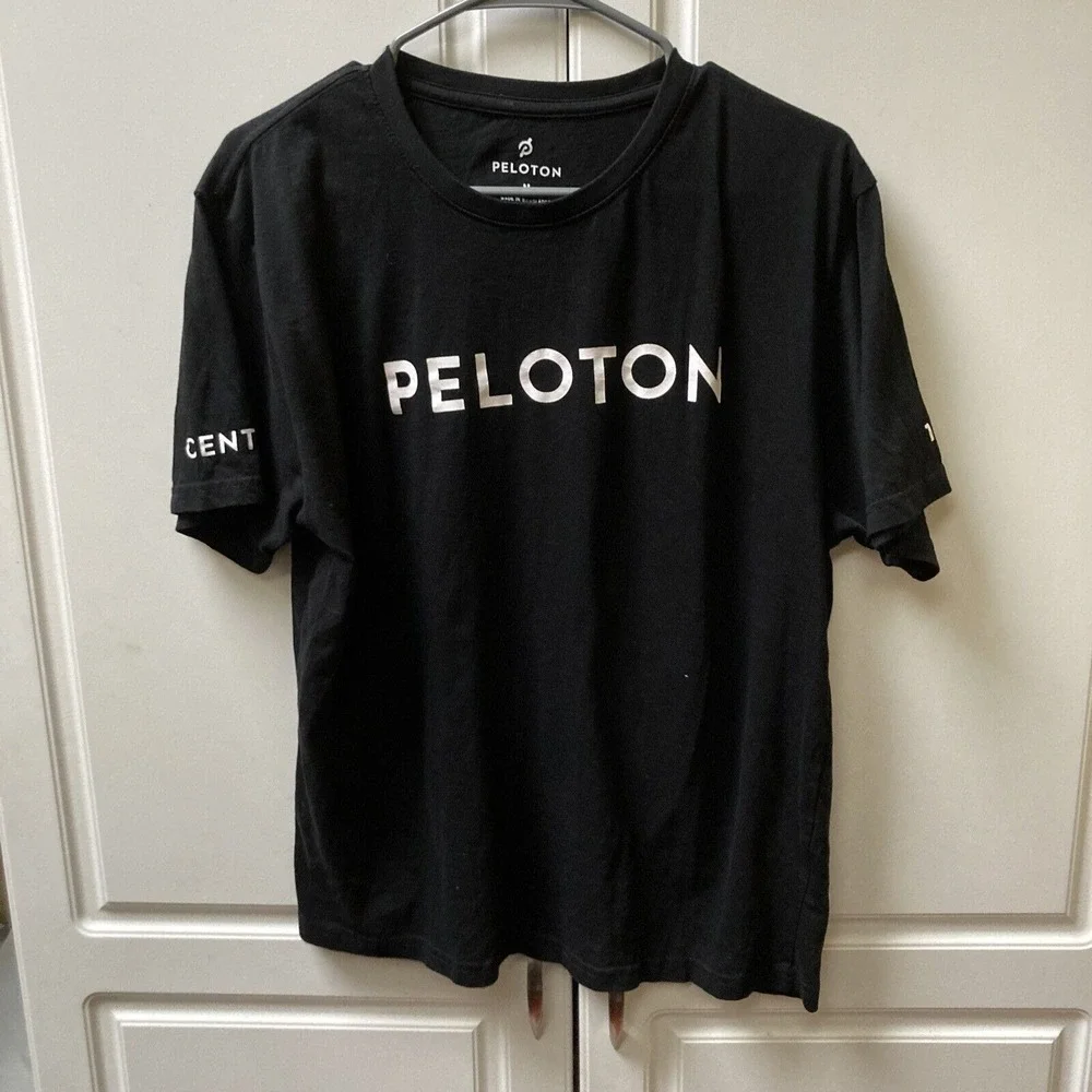 Peloton Century 100 Cotton Adult Men's Black Biking Cycling -Shirt Size Medium‎